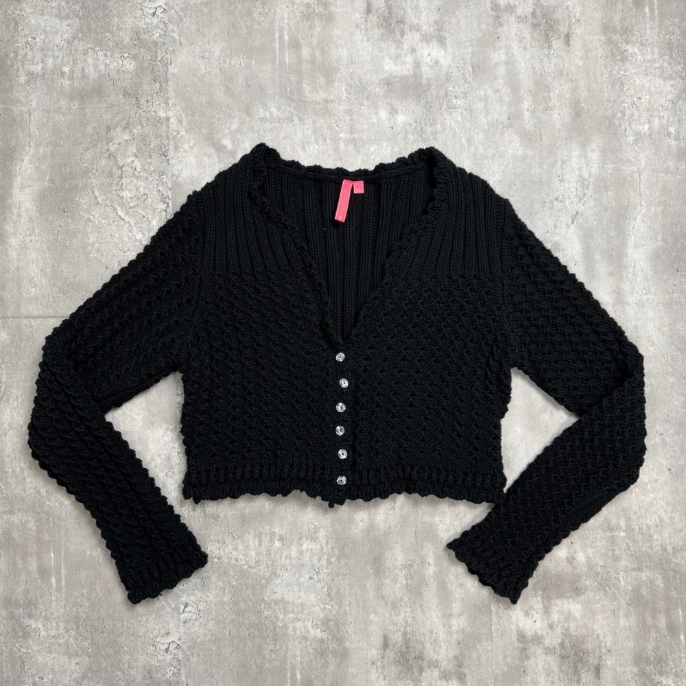 Charlotte Russe Vintage Black Knitted Cropped Cardigan Button Front XL